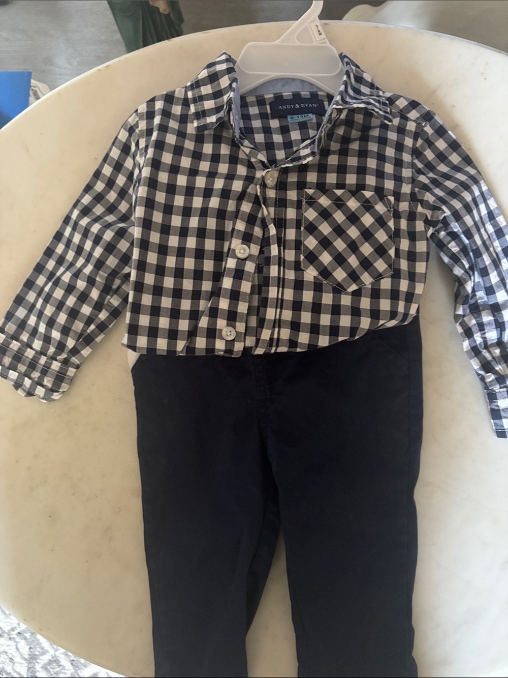 Andy & Evan Navy and White Gingham Button-Down Shirt